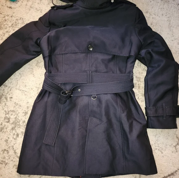 Navy Blue Zara Short Trench Coat (Detachable Hood) - Picture 7 of 9